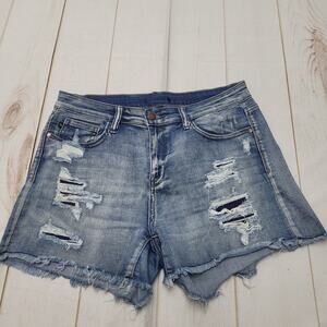 Judy Blue high rise cutoff jean shorts relaxed ripped stretch raw hem boho